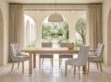 Braddock Dining Chair in Natural Upholstery with Natural Leg by Thomas and Hurley featuring elegant button tufting, nailhead trim, and timeless contemporary classic styling.
