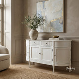 Angled view of the Louis Curved sideboard in white in 160cm in a modern australian home