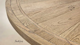 Close view of the bespoke Darcy Oak Round Table, highlighting the parquetry design's beauty and detail.