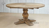 Front view of the Darcy Oak Parquetry Dining Table, where modern elegance meets classic design.