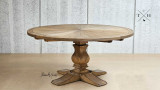 Elegant front view of the Darcy Oak Parquetry Table, emphasizing its round shape and ample space for gatherings.