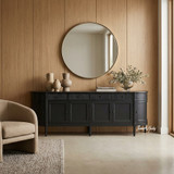 Front facing view of the louis curved sideboard in black in a contemporary Australian home