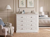 Front view of the Fremont Chest of Drawers White with dark contrast hardware.