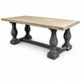 Viewed from the side, the Parkhouse Double Pedestal Dining Table emphasises its sculptural pedestal base and thick greywash oak tabletop. Designed to bring warmth and character to Hamptons, farmhouse and contemporary interiors, it balances durability with timeless style.