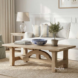 Designer oak coffee table with architectural trestle base