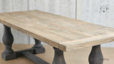 Perspective view of the Parkhouse Double Pedestal Dining Table, illustrating its rustic elegance and beautiful oak top