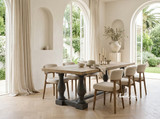 Styled in a bright Hamptons-inspired interior, the Parkhouse Double Pedestal Dining Table showcases its generous proportions and beautifully crafted oak top. The sculptural pedestal base adds character while creating an inviting space for everyday dining and entertaining.