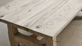 Close-up where the surface meets the edge, focusing on craftsmanship in the oak top