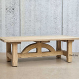 Full frontal view of the 320cm Trailbridge Canyon Oak Dining Table, showcasing its elegant design and solid oak build