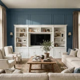 Premium Stonefield Bookcase TV Media Entertainment Wall Unit with warm minimalist styling, Hamptons inspired cabinetry and bespoke living room storage solutions.