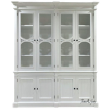 Front view of the Stonefield Double Display Wall Unit, showcasing its elegant Neoclassical-inspired design, with intricate wood detailing, spacious shelves, and seamlessly integrated doors, perfect for use as a bookcase, bookshelf, or display unit.