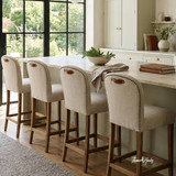 Elegant Stratford Kitchen Stool with brass nailhead detailing and natural timber finish by Thomas and Hurley