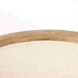 Detail image of the Thomas and Hurley Windsor Dining Chair highlighting the sculpted timber backrest and premium textured upholstery finish, capturing the architectural elegance of this sophisticated dining chair