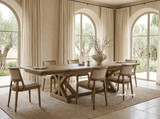 Large oak extension dining table with double pedestal trestle base, eight to twelve seater