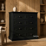 Contemporary black bedside or chest unit with geometric drawer detailing