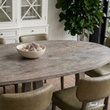Ovalis 240cm Dining Table in brushed oak lifestyle close-up showing oval timber tabletop