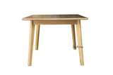 Side profile of the Lofthouse dining table in natural oak showing slim tabletop profile and tapered legs.