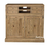 Front‑facing closed view of the Reagan Campaign Desk by Thomas and Hurley showcasing its elegant oak cabinetry, compact upper drawers, and refined campaign‑style proportions.