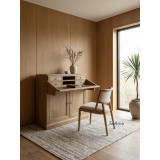 Angled styled view of the Reagan Desk showcased with the Argent Dining Chair in a modern home