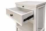 Lando 1 Drawer Bedside/Side Table with drawer open, revealing spacious storage and smooth internal finish suitable for modern bedroom or living room use.