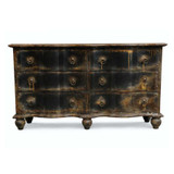 The French inspired Henrique 6 Drawer Chest front view with timber detailing and hand-finished distressed black patina.