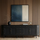 Large black modern French-styled curved sideboard by Thomas and Hurley.