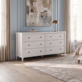 Classic white bedroom dresser Brynmore by Thomas and Hurley resting on a textured vintage rug.