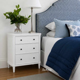 Luxury bedroom bedside table in white with classic tapered feet, also perfect as a storage side table