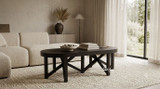 Oval designer coffee table with minimalist architectural styling