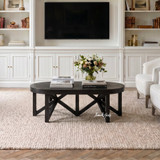 Parker black timber coffee table with geometric base for Australian interiors