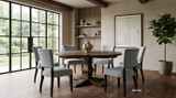 Dalton Dining Chair paired with a solid oak parquetry dining table in a luxury warm minimalist dining space