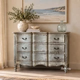 Designer three drawer chest with aged blue finish by Thomas & Hurley