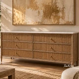 Thomas & Hurley Brookstone 6 Drawer Chest with Marble Top in a warm minimalist living room