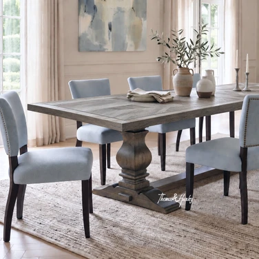 Darcy Oak Parquetry Double Extension Dining Table - Burnished Oak