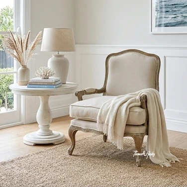 Cannes Occasional Armchair - Cream/Weathered Oak