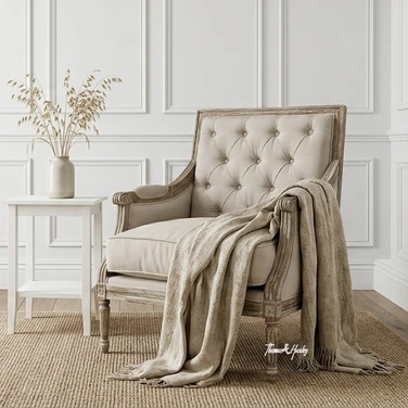 Pembroke Occasional Armchair - Cream Tufted/Weathered Oak