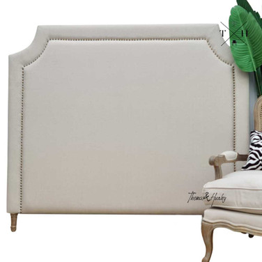 Full front view of the Parker Natural Linen Headboard, showcasing its overall design and natural linen upholstery