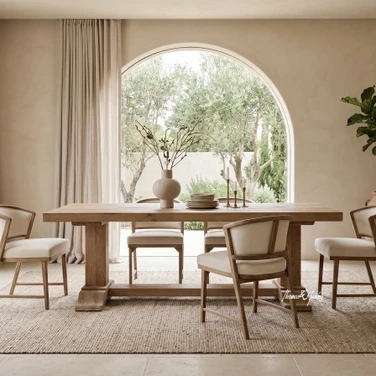Mediterranean style dining room featuring the Charlested Oak Dining Table