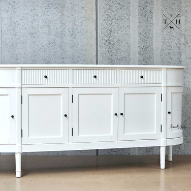 The Louis Buffet’s grooved detailing captured in natural light, enhancing its texture
