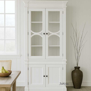Front view of the Stonefield Single Display Wall Unit, in situ in a dining room