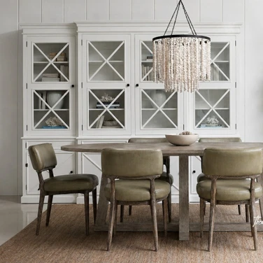 Somerset 4 Door Display Wall Unit 300cm in white styled in a Hamptons dining room