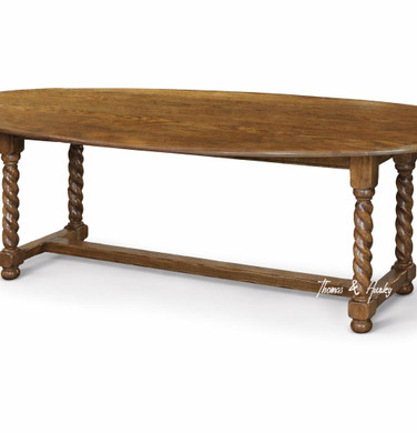 Detail of full-length extended view of the Churchill Barley Twist Oval Drop Leaf Extending Table by Thomas & Hurley, styled for high-end dining interiors seeking timeless elegance and architectural presence.