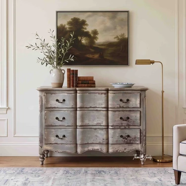 Finch 3 Drawer Chest styled beneath landscape artwork in an elegant living space