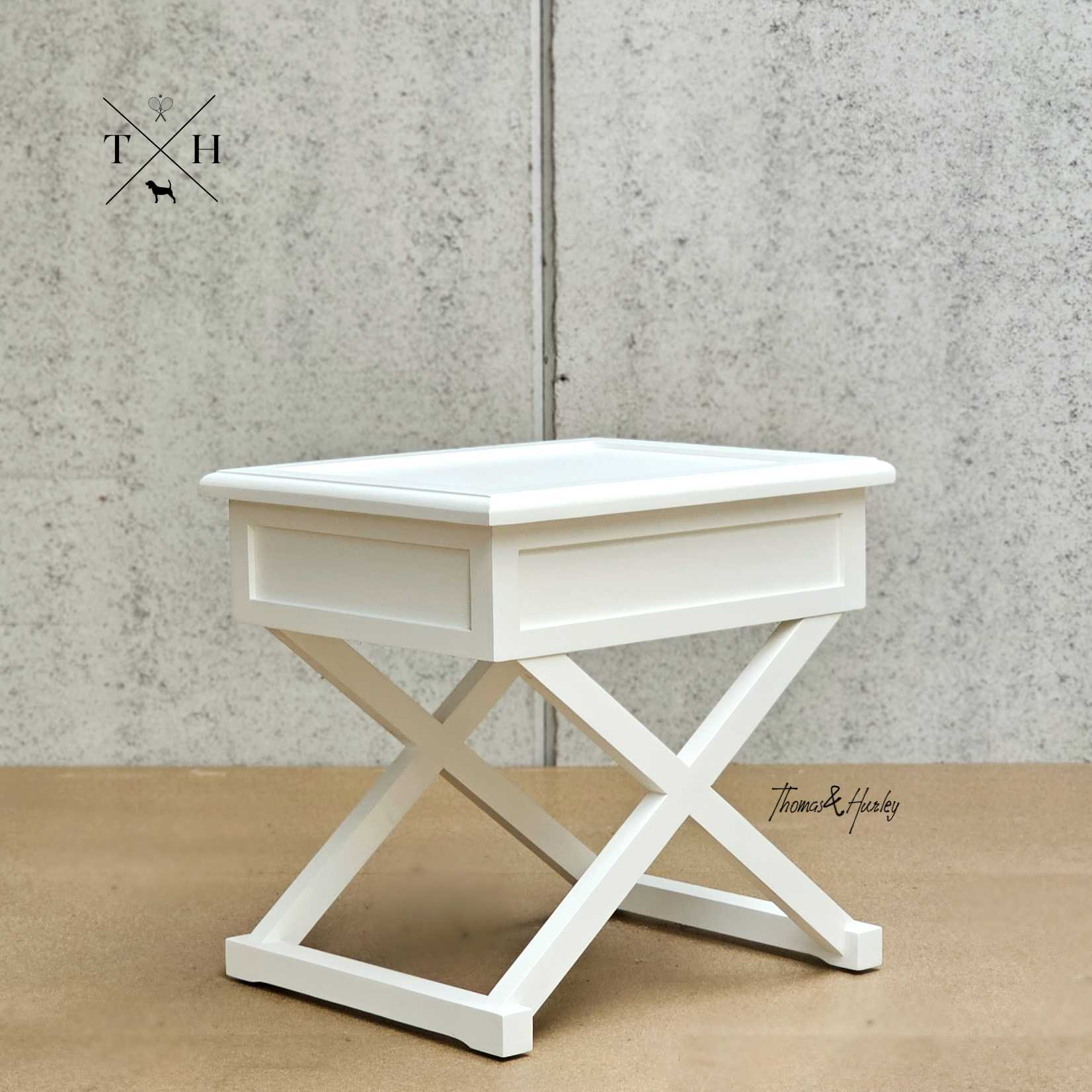 Hampstead Cross Leg Bedside/Side Table Classic Elegance in Crisp White