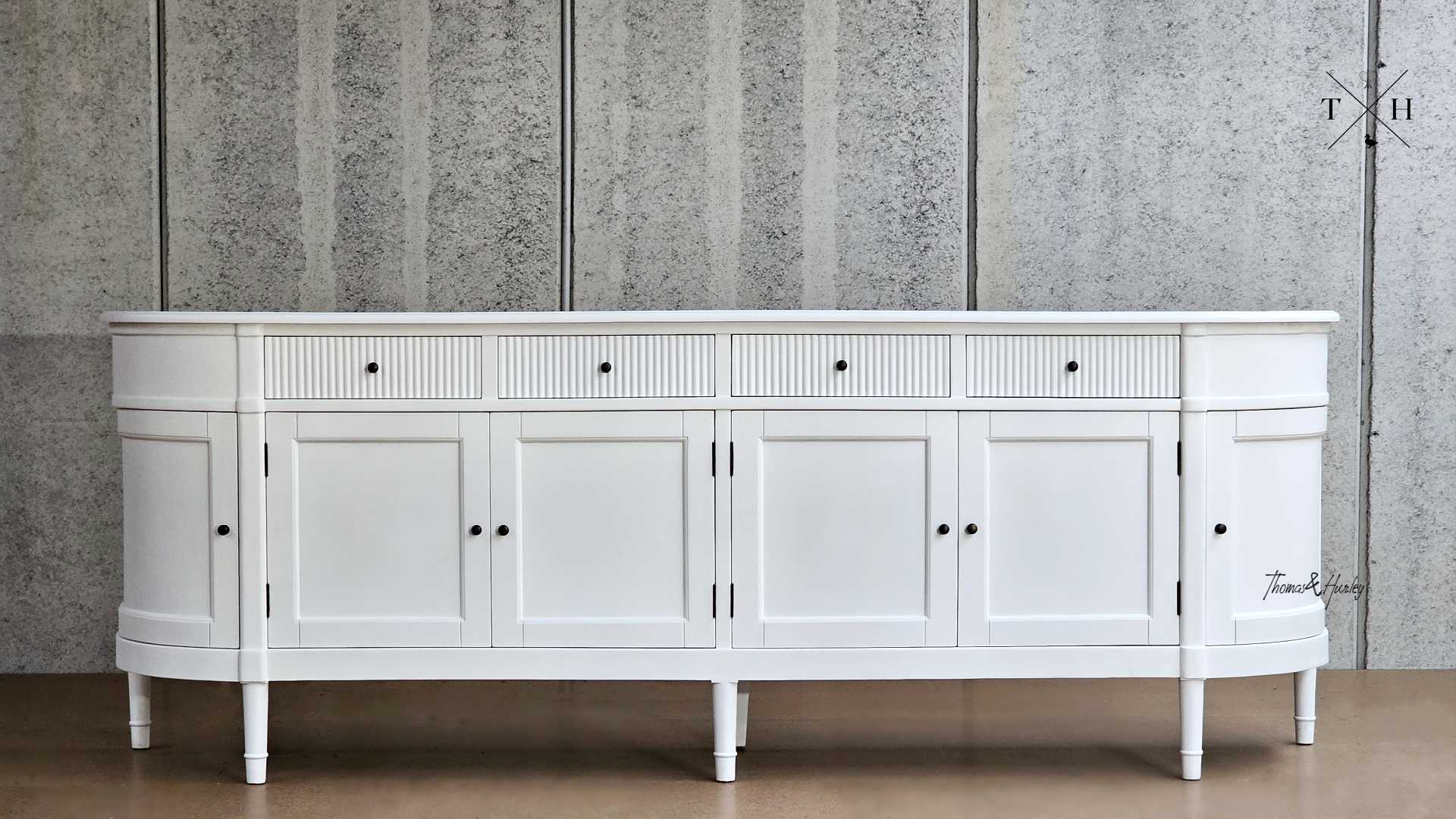 Modern French Louis Curved Buffet Sideboard 250cm White