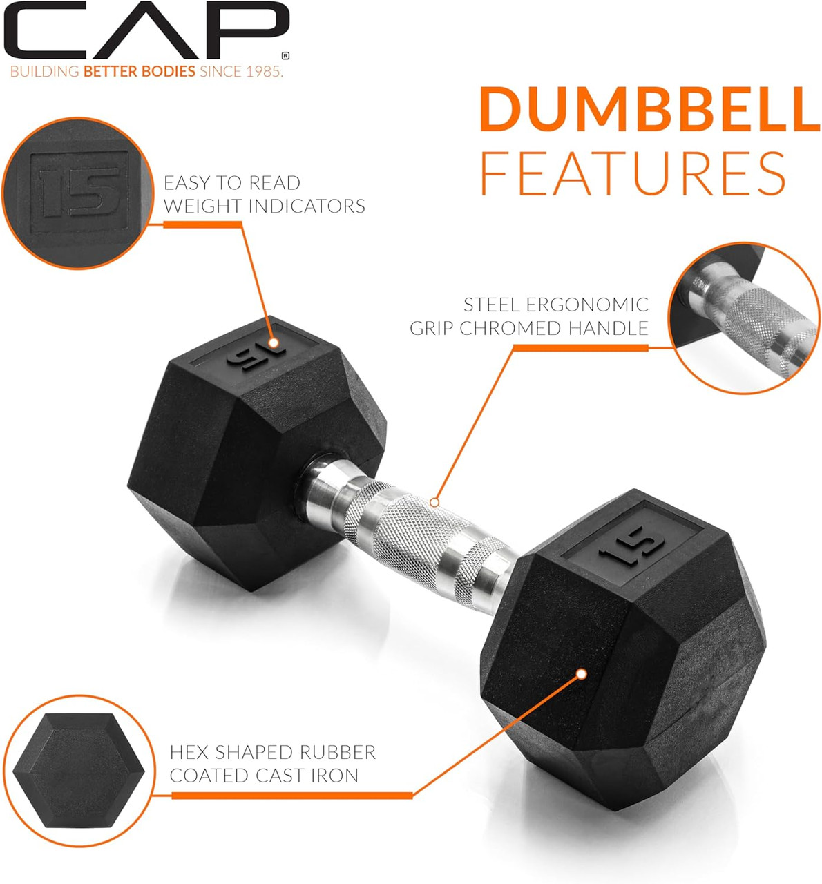 CAP Barbell Rubber Hex Dumbbell
