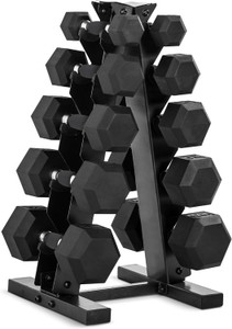CAP Barbell 150 lb Rubber Hex Dumbbell Weight Set with Rack | Comfort Grip CAP Barbell 150 lb Rubber Hex Dumbbell Weight Set with Rack | Comfort Grip