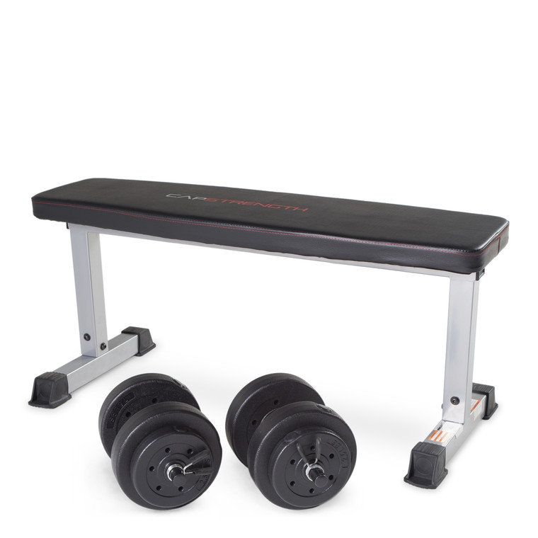 CAP Strength Flat Bench with Adjustable Dumbbell Set