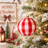 Raz 5" Red and White Gingham Ball Glass Christmas Ornament 4424516-2