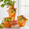 Raz 9.5" or 13" Orange Tall Vase with Lemons Spring or Summer Home Decoration 